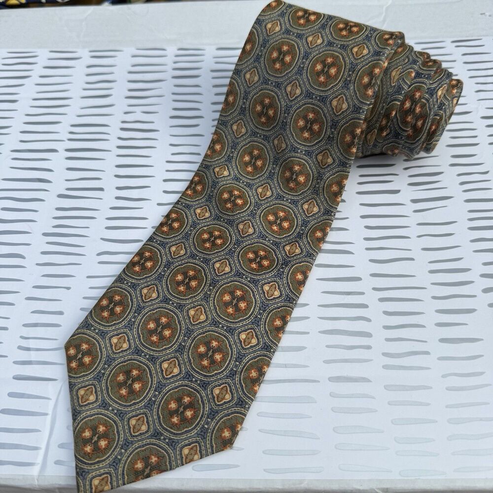 Vintage Brooks Brothers Makers Silk Cotton Tie Geometric Medallion Classic USA
